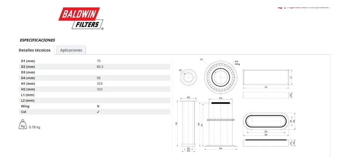 Filtro De Aire Interno Para John Deere 2755ts /tc