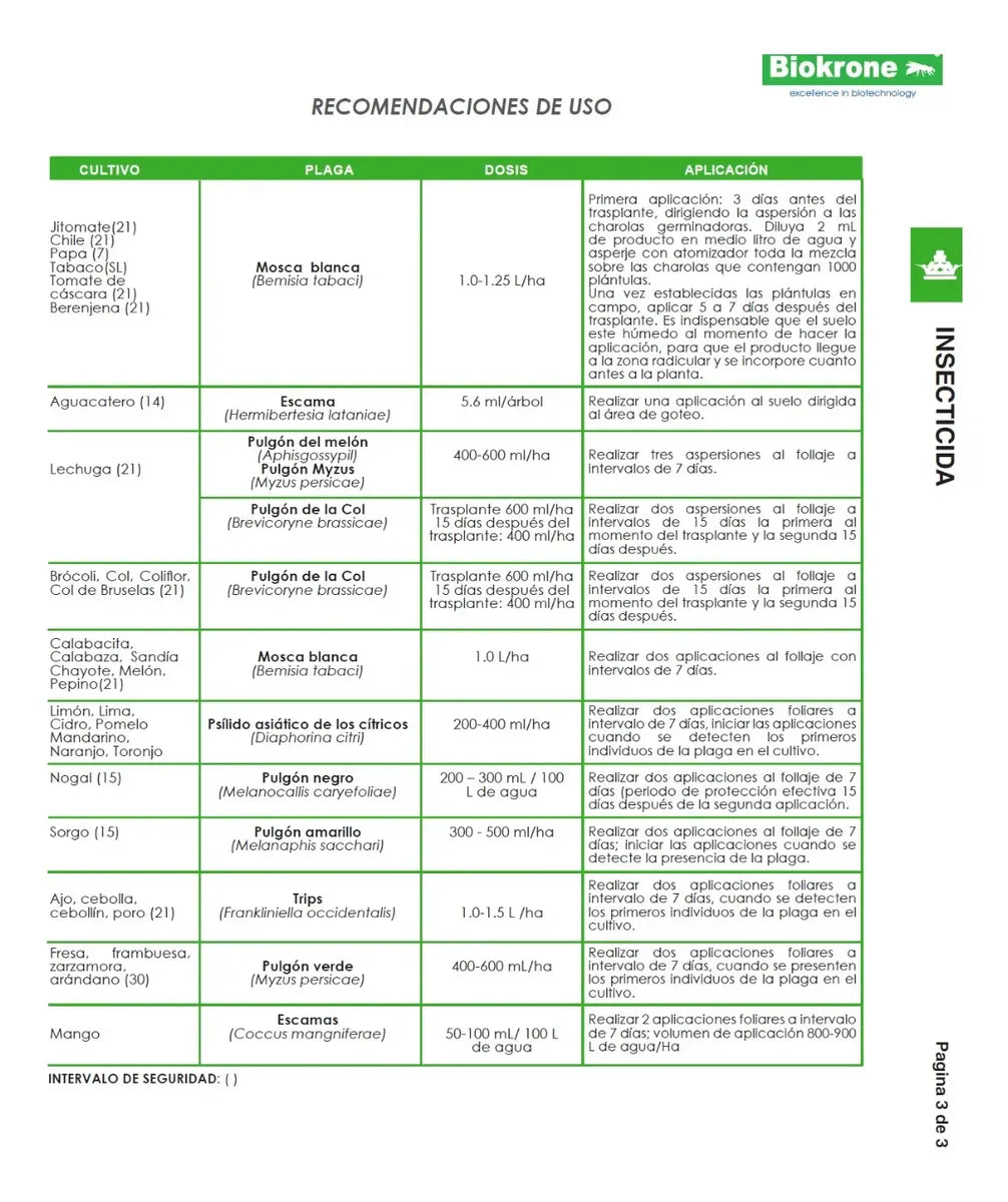 Insecticida Sistemico Biokrone Imidakrone Imidacloprid 200m