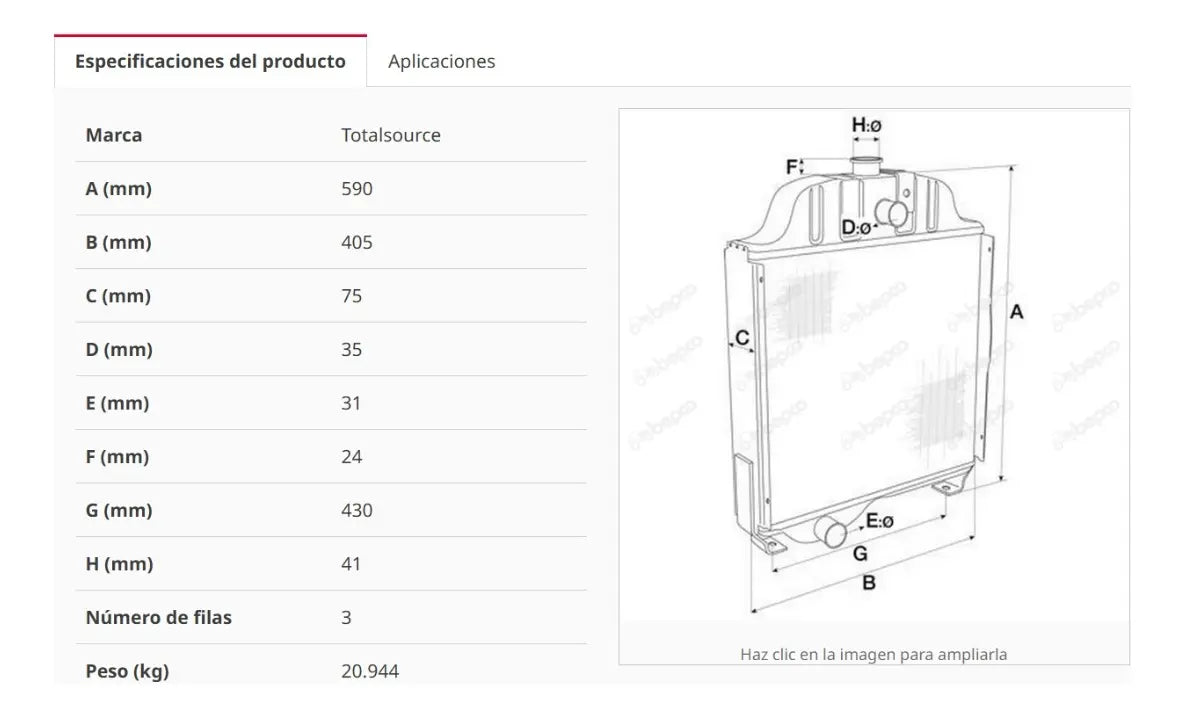 Radiador Para Tractor Massey 65/765