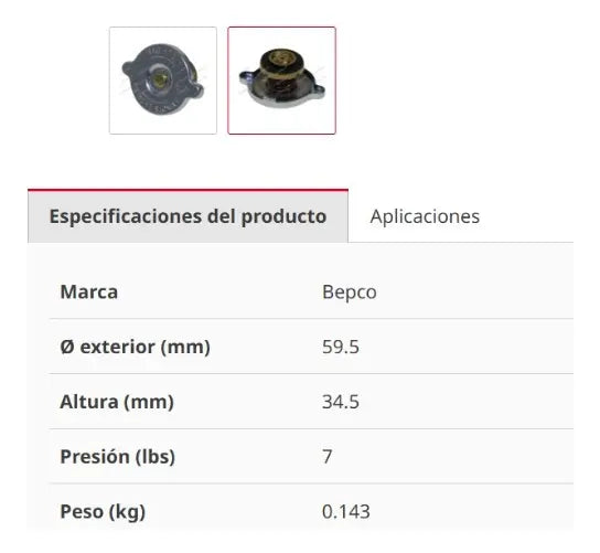 Tapón Radiador 7 LB Massey Ferguson 35 65 135 165 765