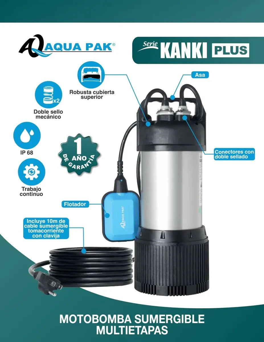 Bomba Presurizadora Sumergible Kanki Plus 1hp 64 Lpm
