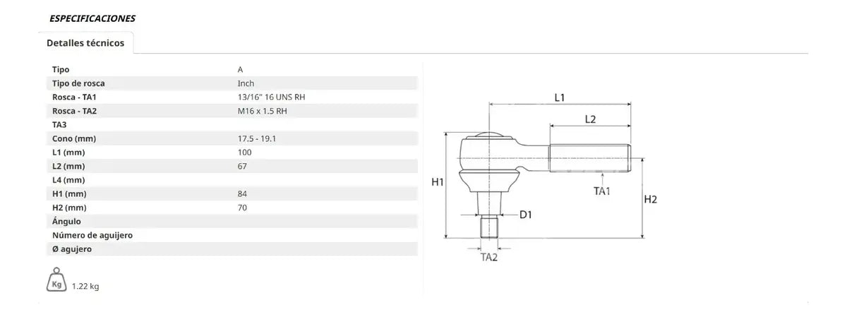 Rotula Terminal De Direccion Para Massey 165/175/185/265/285