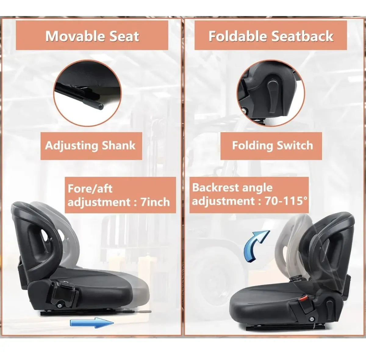 Asiento Tractor Montacargas Reclinable Con Cinturon Y Sensor