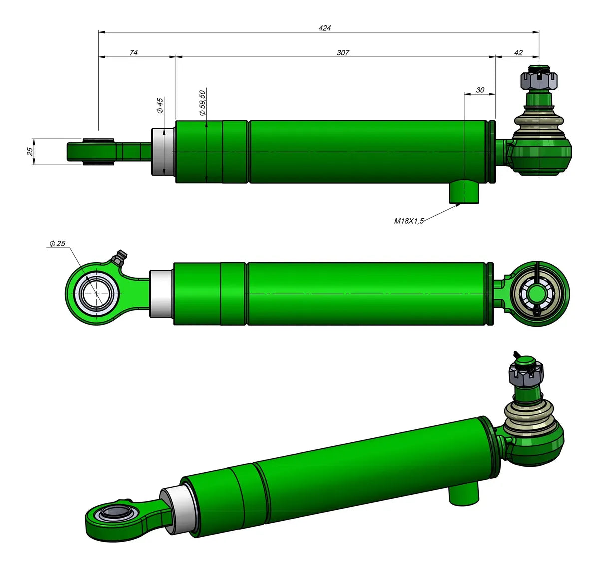 Cilindro Direccion Hidraulica Al112919 Para John Deere 2755